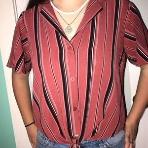 Stripped blouse shirt with front tie